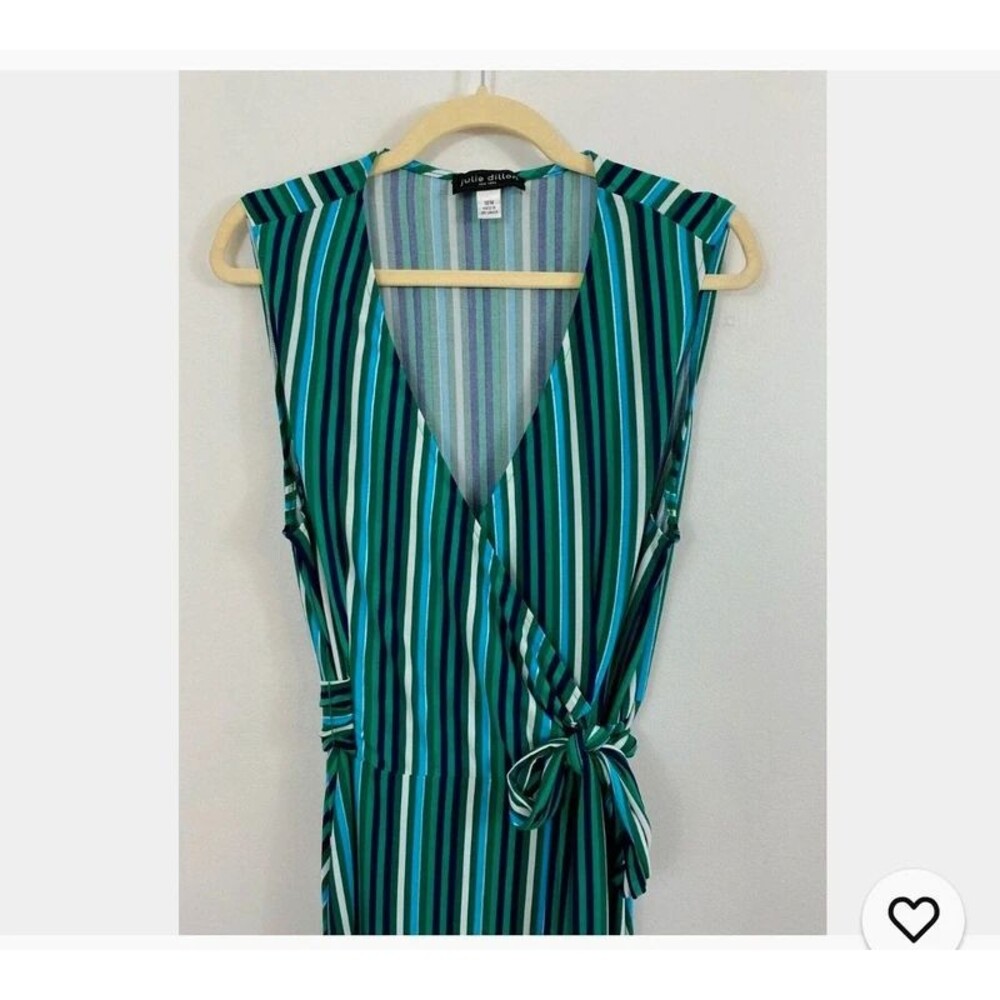 Julie Dillon Sleeveless Striped Faux Wrap Dress Size 12 - Picture 3 of 4